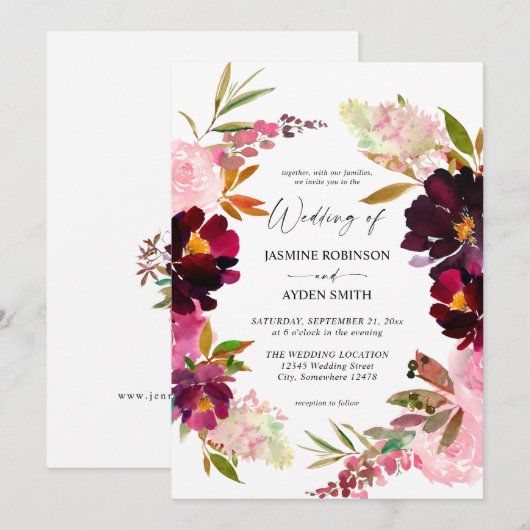 Roze hotline & Blush roze & Paarse huwelijksuitnod Kaart (Voorkant / Achterkant)