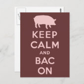 Roze hou kalm en bacon briefkaart (Voorkant / Achterkant)