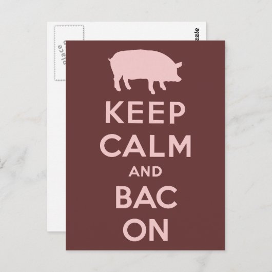 Roze hou kalm en bacon briefkaart (Voorkant / Achterkant)