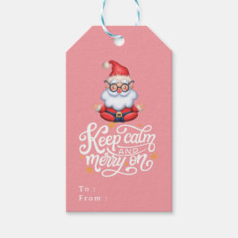 Roze Houd kalm en vrolijk op grappige kerstman Cadeaulabel