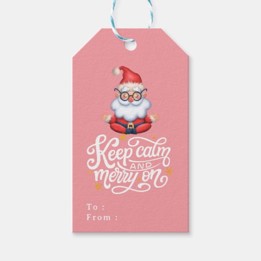 Roze Houd kalm en vrolijk op grappige kerstman Cadeaulabel (Voorkant)