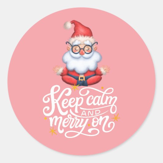 Roze Houd kalm en vrolijk op grappige kerstman Ronde Sticker (Voorkant)