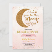 Roze houdt van je op de maan thema uitnodiging (Voorkant)