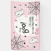 Roze Houndstooth Halloween Eerste Verjaardag Hey B Spandoek (Verticaal)