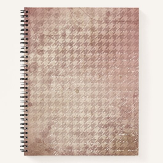 Roze Houndstooth met Blos | Elegant Neutraal Dagbo Notitieboek (Voorkant)