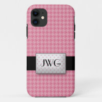 Roze Houndstooth Monogram iPhone 5 Hoesje