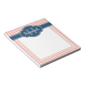 Roze Houndstooth Patroon Blauw Monogram Notitieblok (Schuin)