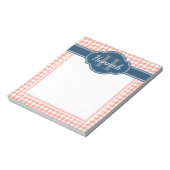 Roze Houndstooth Patroon Blauw Monogram Notitieblok (Linkerzijde)