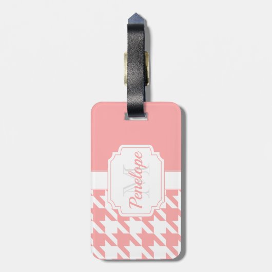 Roze houndstooth Pattern Bagagelabel (Achterkant verticaal)