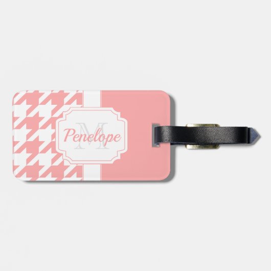 Roze houndstooth Pattern Bagagelabel (Achterkant horizontaal)