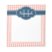 Roze houndstooth Pattern Blue Monogram Notitieblok (Voorkant)