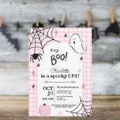 Roze Houndstooth Spooky Een Halloween Verjaardag Kaart