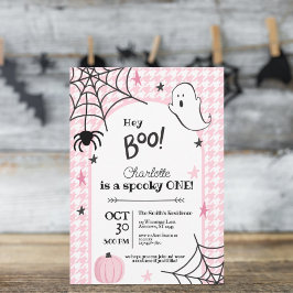 Roze Houndstooth Spooky Een Halloween Verjaardag Kaart