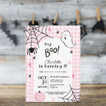 Roze Houndstooth Spooky Halloween 2e verjaardag
