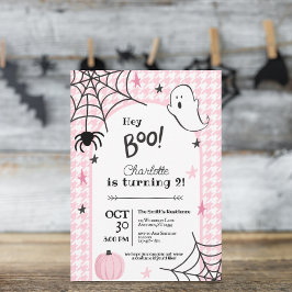 Roze Houndstooth Spooky Halloween 2e verjaardag Kaart
