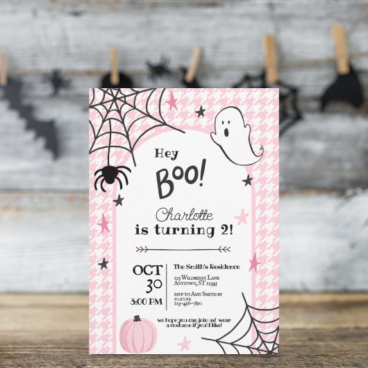 Roze Houndstooth Spooky Halloween 2e verjaardag Kaart