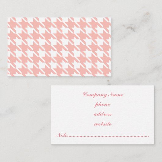 Roze Houndstooth Zakelijke Visitekaart Visitekaartje (Voorkant / Achterkant)