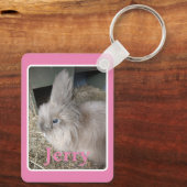 Roze House Rabbit Photo Afbeelding met Name Keepom Sleutelhanger (Achterkant)