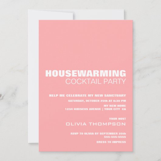 Roze housewarming cocktail party kaart (Voorkant)