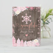 Roze hout een klein sneeuwvlokje bloem baby shower kaart (Staand voorkant)