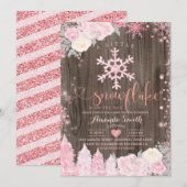 Roze hout Een klein Snowflake Baby shower Kaart (Voorkant / Achterkant)