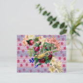  roze hout geel vogeltje kleurige flora briefkaart (Staand voorkant)