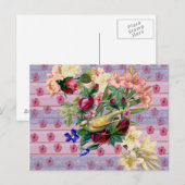  roze hout geel vogeltje kleurige flora briefkaart (Voorkant / Achterkant)