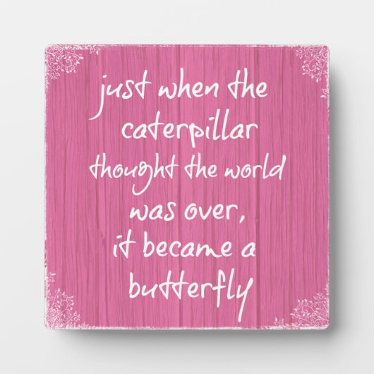 Roze hout met opwindende Butterfly Quote Fotoplaat (Voorkant)