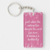 Roze hout met opwindende Butterfly Quote Sleutelhanger (Voorkant)