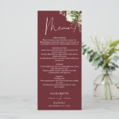 Roze Hout Roze Groene Monogram Huwelijksdiner Menu (Staand voorkant)