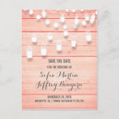 Roze Hout Rustieke Mason Jar Lights Save The Date Aankondigingskaart (Voorkant)