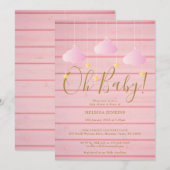 Roze Hout Twinkle Twinkle Oh Baby Baby Shower Kaart (Voorkant / Achterkant)