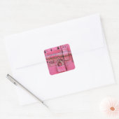  roze houten deur en slot schattig rustiek vierkante sticker (Envelop)
