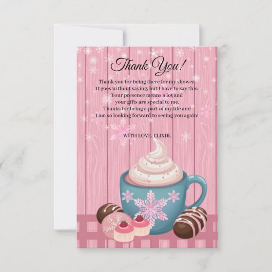 Roze Houten Hot Cocoa Whipped Cream Baby shower Bedankkaart (Voorkant)