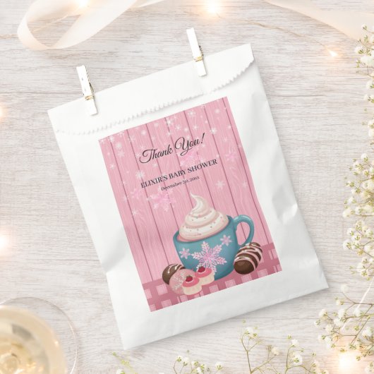 Roze Houten Hot Cocoa Whipped Cream Baby shower Bedankzakje (Geknipt)
