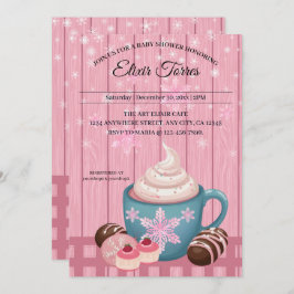 Roze Houten Hot Cocoa Whipped Cream Baby shower Kaart