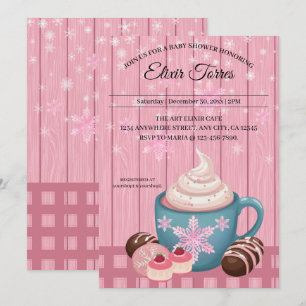 Roze Houten Hot Cocoa Whipped Cream Baby shower Kaart
