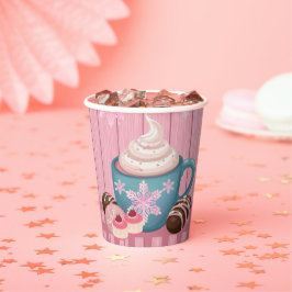 Roze Houten Hot Cocoa Whipped Cream Baby shower Papieren Bekers