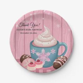 Roze Houten Hot Cocoa Whipped Cream Baby shower Papieren Bordje