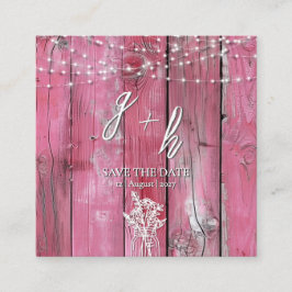 Roze houten kerstverlichting Save the Dates Informatiekaartje