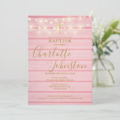 Roze Houten Licht Script Doop Christening Kaart (Staand voorkant)