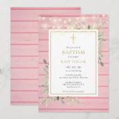 Roze Houten Lichten Groen Doop Doopsel Kaart (Voorkant / Achterkant)