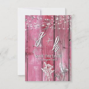 Roze houten slingerlampen Boho metsondeglazen Save The Date