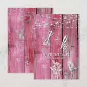 Roze Houten Slingerlampjes Boho Metselwerkpot Save The Date (Voorkant / Achterkant)