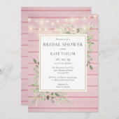 Roze houten slingerlichtjes groene bruidsdouche kaart (Voorkant / Achterkant)