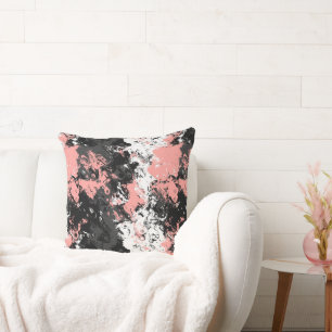 Roze, Houtskool en witte werveling abstract Kussen