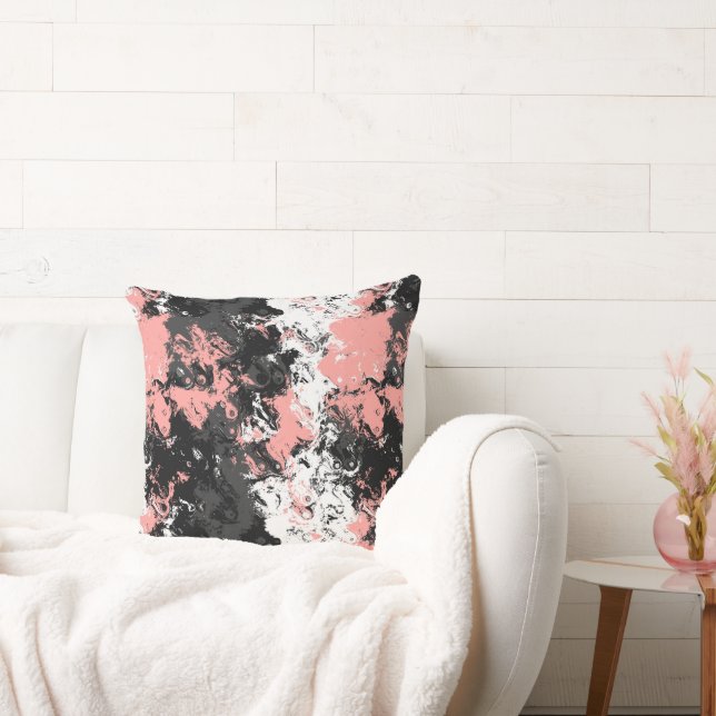 Roze, Houtskool en witte werveling abstract Kussen (Bank)