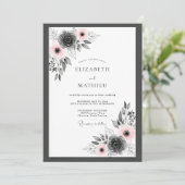 Roze Houtskool Serene Botanische Bruiloft Kaart (Staand voorkant)