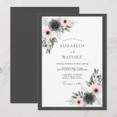 Roze Houtskool Serene Botanische Bruiloft Kaart (Voorkant / Achterkant)