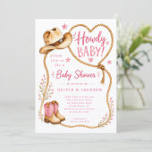 Roze Howdy Baby Shower Uitnodiging (Staand voorkant)